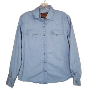 Walls Cowgirl Ranch Wear Shirt Blue Pearl Snap Medium Western Workwear